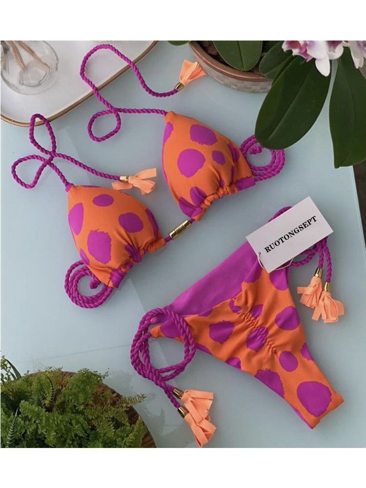 Bikini Soft Bag Low Waist Braid Rope Printed Women Seperated Swimwear Multi Color Swimsuit Bella Mia